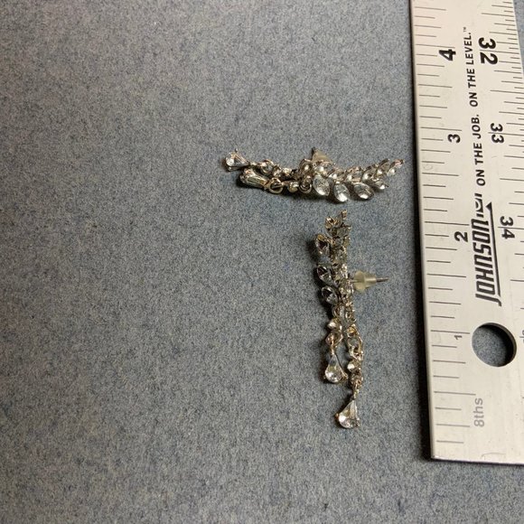 Crawler Dangle Pierced Earrings Silver Rhinestone - Picture 5 of 5